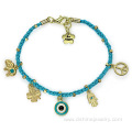 Weaved Bracelet With Tiny Pendant Evil Eye Hamsa Bracelet